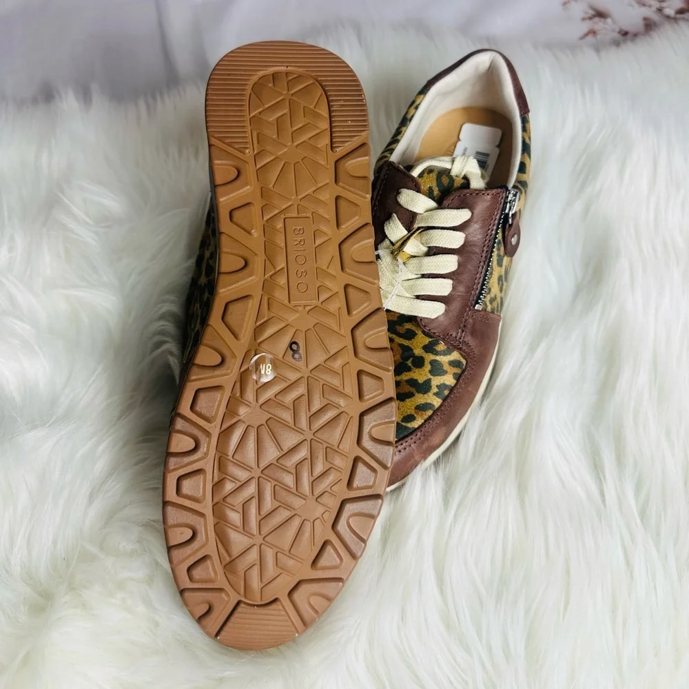 Leopard Print Brown Casual Sneakers with Cream Laces - Women - Picture 3 of 8